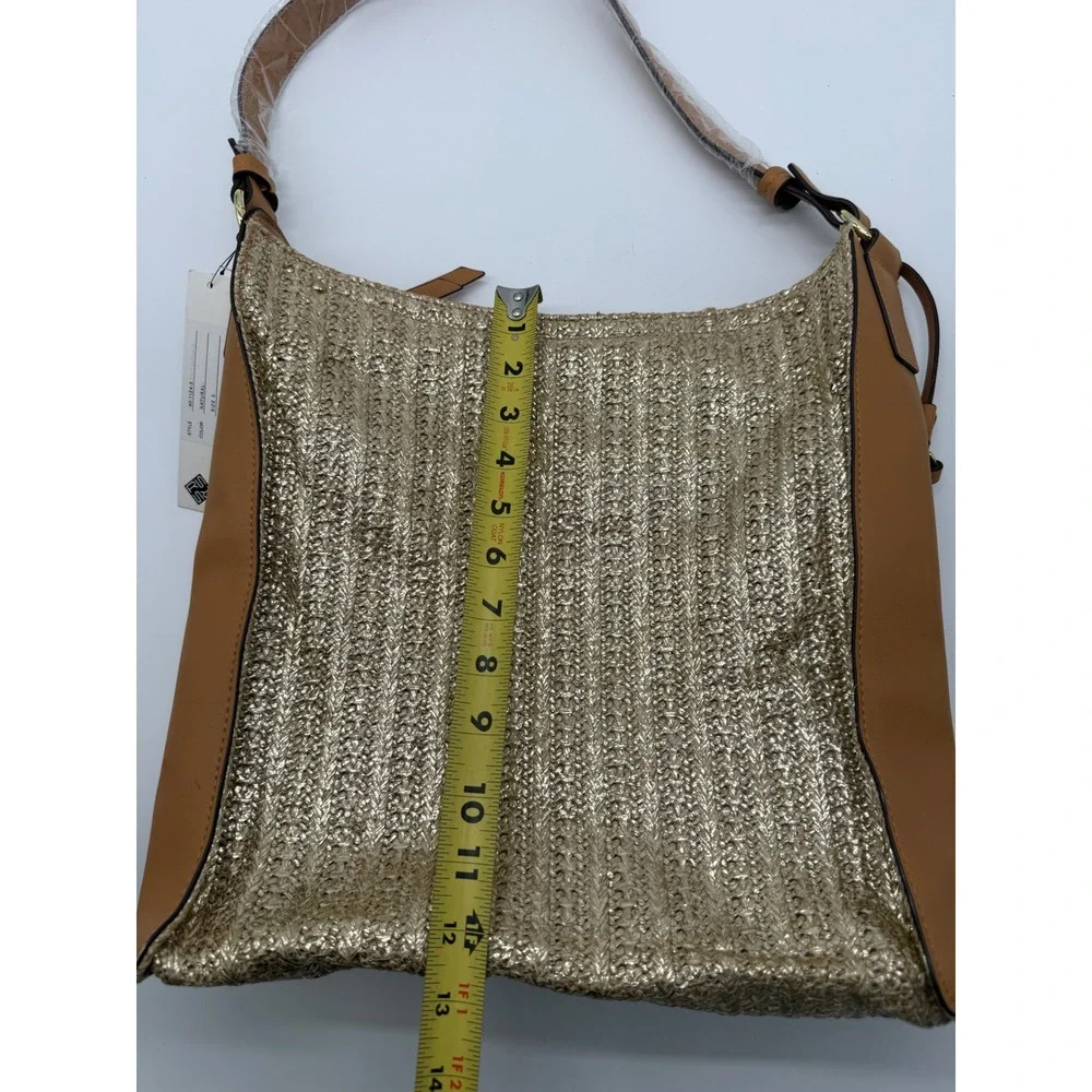 Sondra‎ Roberts Hobo Bag Large Gold New Woven Metallic Tassel 40-1124-3 NWT